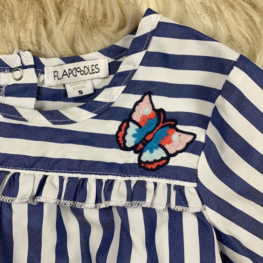 Flapdoodles Flower Butterfly long Sleeve Striped Top, Size 5